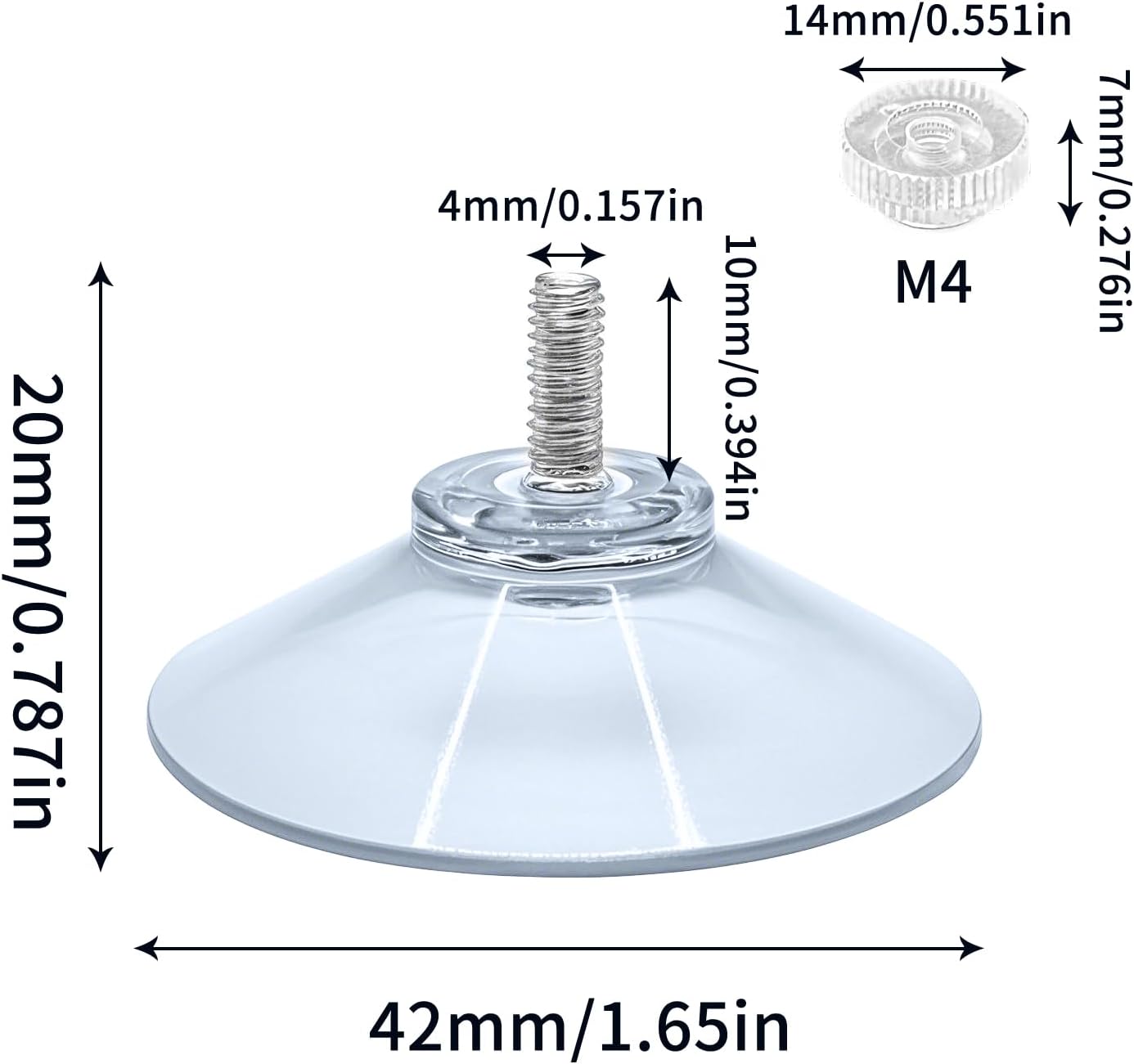 2 Pack Suction Cups,40mm/1.61'' Suction Cup with M4 Screw Clear PVC Sucker Pads Extra Strong Sucker Suction Cup Glass Suction Holder with Screw Nut