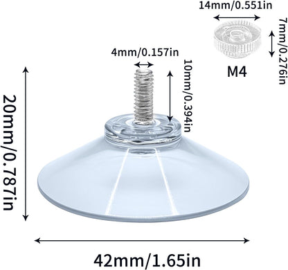2 Pack Suction Cups,40mm/1.61'' Suction Cup with M4 Screw Clear PVC Sucker Pads Extra Strong Sucker Suction Cup Glass Suction Holder with Screw Nut