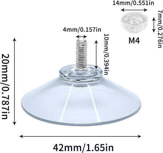 2 Pack Suction Cups,40mm/1.61'' Suction Cup with M4 Screw Clear PVC Sucker Pads Extra Strong Sucker Suction Cup Glass Suction Holder with Screw Nut
