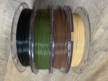 Load image into Gallery viewer, LIMITED EDITION #CamoPak: 4 1lb Spools! Army OD Green, Upside Brown, Coyote Tan, Black Ops 1.75 PLA Camouflage 3D Printer Filament MADE IN THE USA!